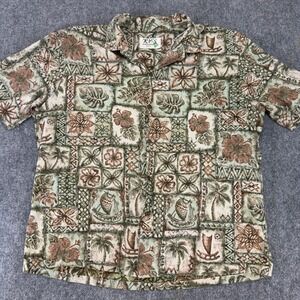 Vintage KY'S Hawaiian Aloha Shirt Made in USA Green Floral Size XL